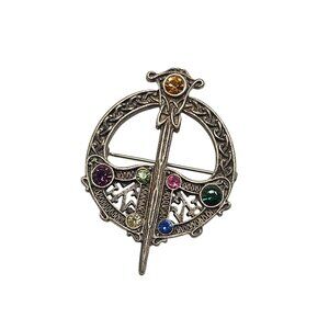 Tara Celtic Sword Vintage Inspired Brooch With Colorful Gemstone Accents 2 in